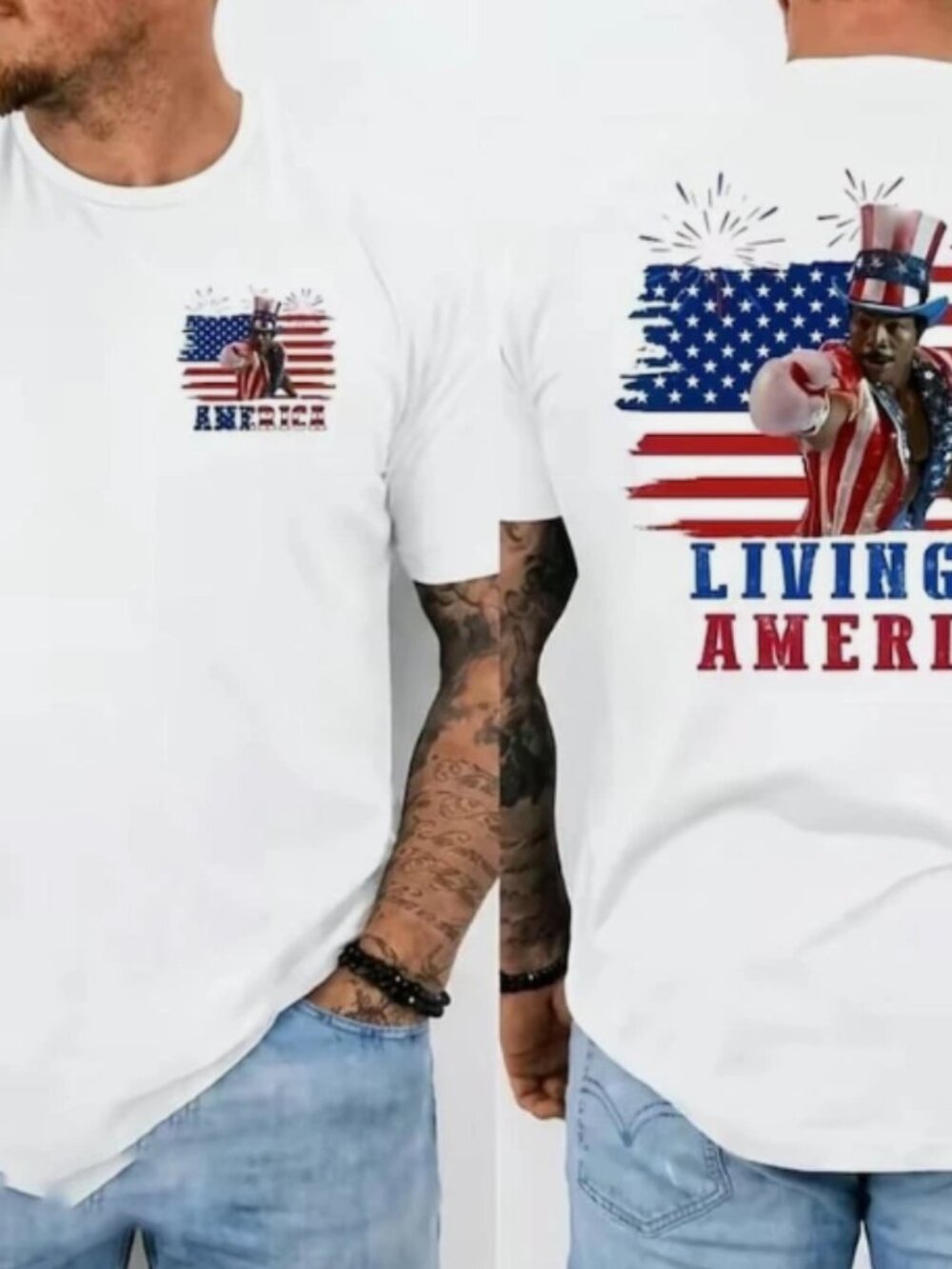 Living In America Patriotic Graphic Tee Flag 4th of July Shirt